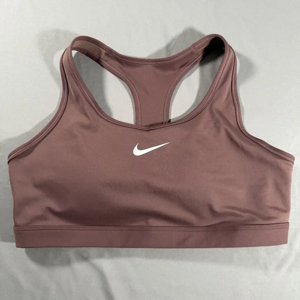 Nike Swoosh DriFit Sports Bra Large Padded Mauve Pink Yoga Workout Athleisure